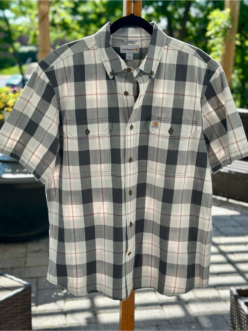 Carhartt Relaxed Fit Plaid Button Front Shirt Mens Large Cotton NWOT Short Slve